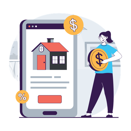 Woman investing in online real estate  Illustration