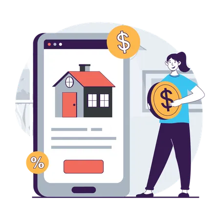 Woman investing in online real estate  Illustration