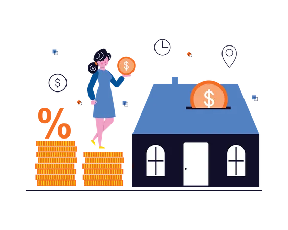 Woman Investing In Real Estate Illustration