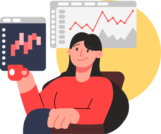 Woman investing in stock market Illustration