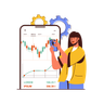 illustrations of lady buy sell stocks