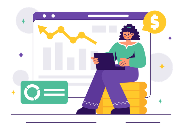 Woman investing in stock market  Illustration