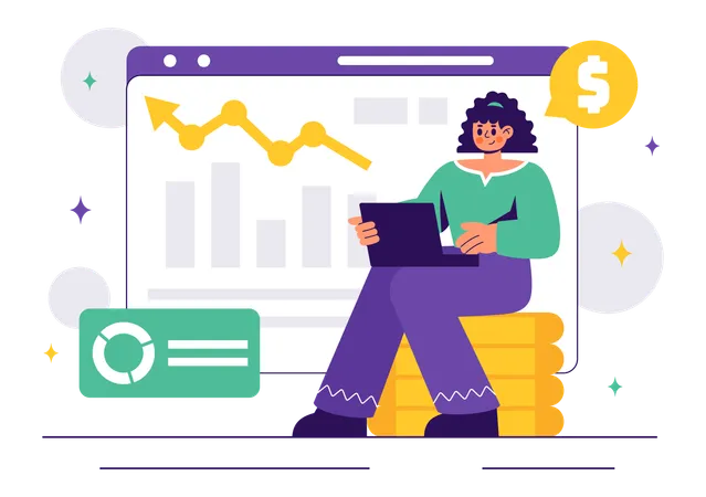 Woman investing in stock market  Illustration