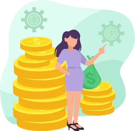 Woman investing money  Illustration