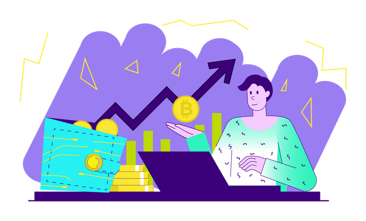 Woman investing money in crypto Illustration
