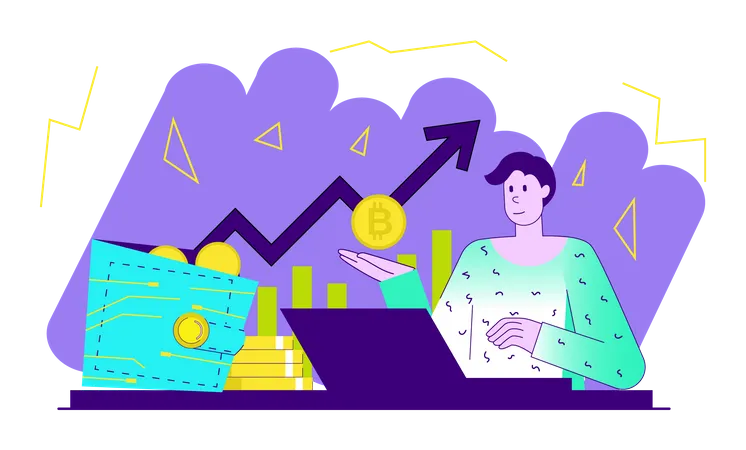 Woman investing money in crypto Illustration