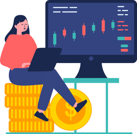 Woman investing money in stock market  Illustration