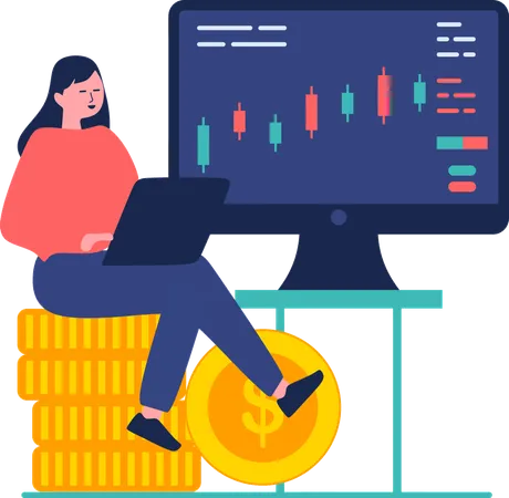 Woman investing money in stock market  Illustration