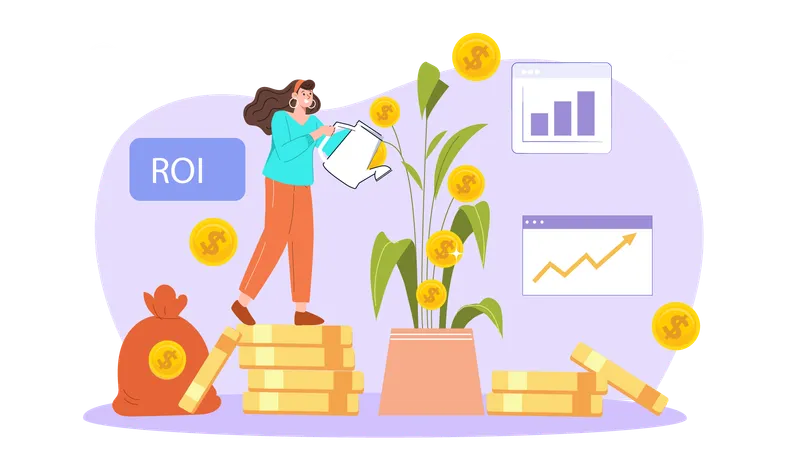 Woman investing money to generate income  Illustration