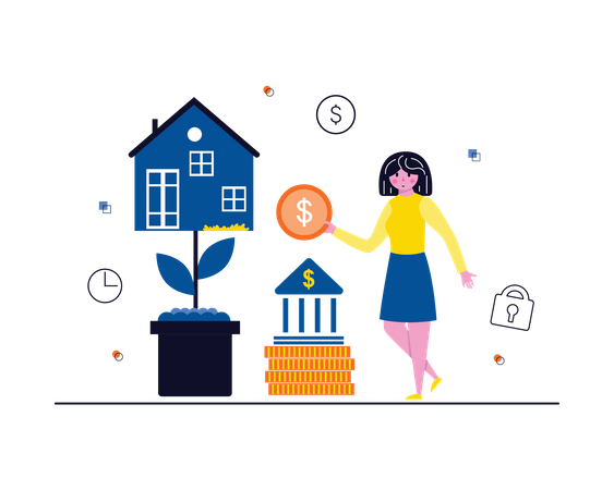 Woman investment on Real estate Illustration