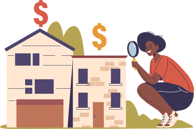 Woman invests in money home  Illustration