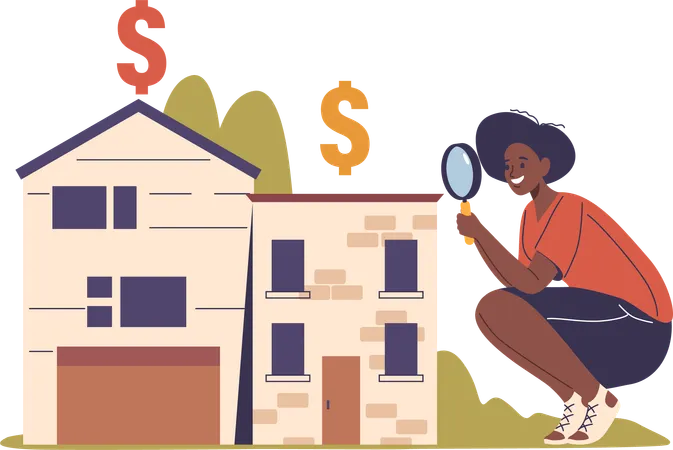 Woman invests in money home  Illustration