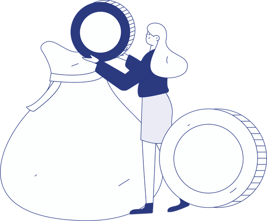Woman invests in money sack  Illustration