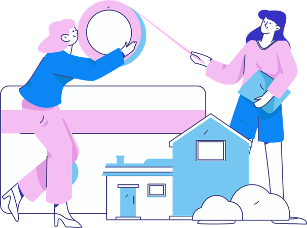 Woman invests in real estate property  Illustration