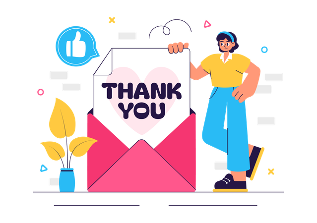 Woman inviting for Thank You letter  Illustration