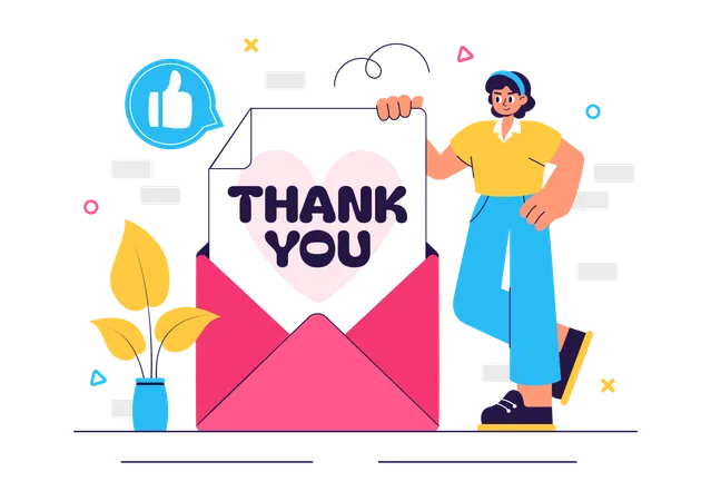 Woman inviting for Thank You letter  Illustration