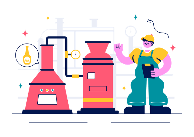 Woman involved in Beer Brewing Process  Illustration