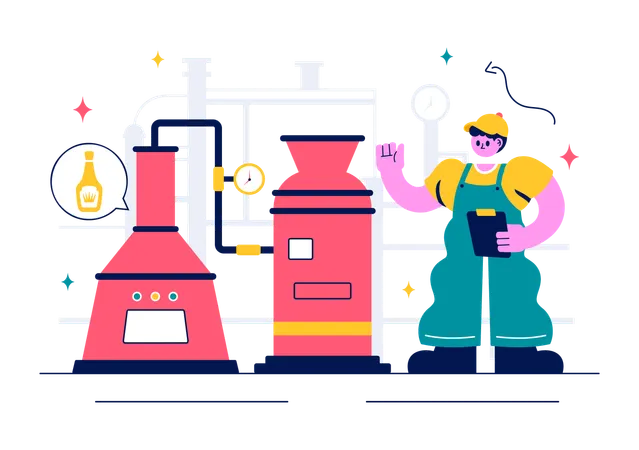 Woman involved in Beer Brewing Process  Illustration
