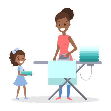 Woman iron clothes on the ironing board  Illustration