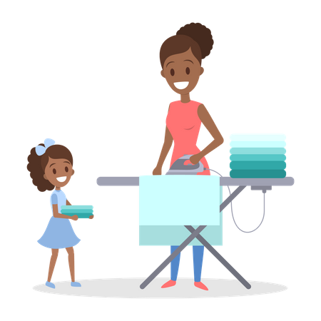 Woman iron clothes on the ironing board  일러스트레이션
