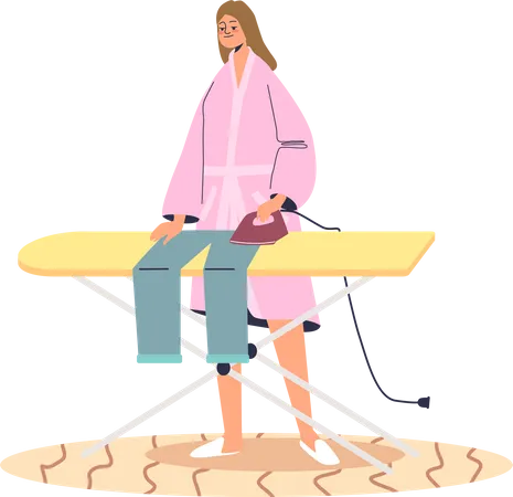 Woman ironing clothes after wash Illustration