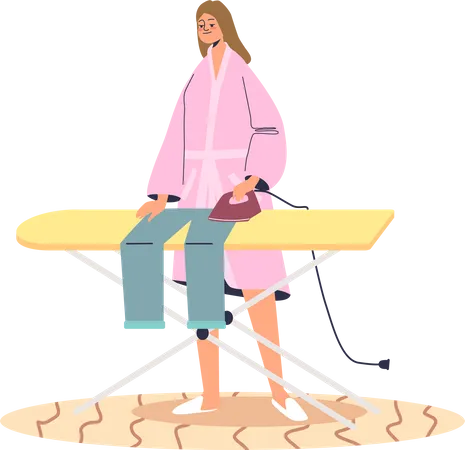 Woman ironing clothes after wash  Illustration