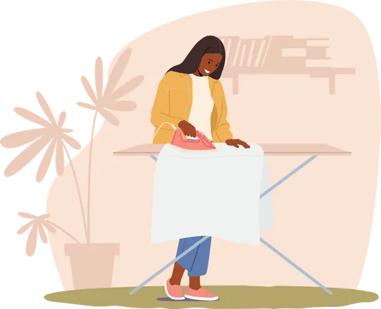 Woman ironing clothes at home  Illustration