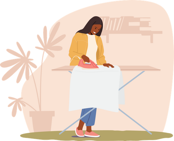 Woman ironing clothes at home  Illustration