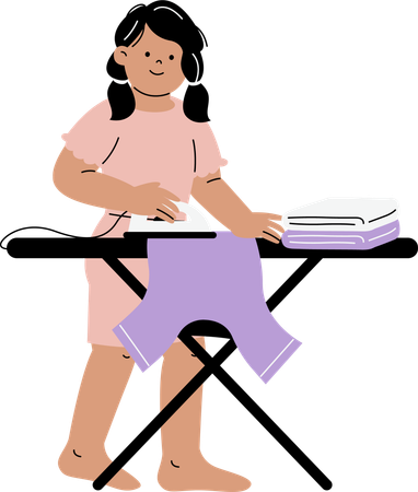 Woman ironing clothes on ironing board  Illustration