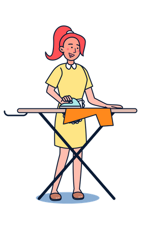 Woman ironing clothes on iron stand Illustration