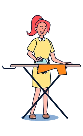 Woman ironing clothes on iron stand  Illustration