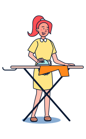 Woman ironing clothes on iron stand  Illustration