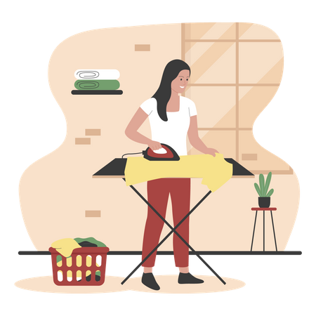 Woman Ironing Shirt Illustration