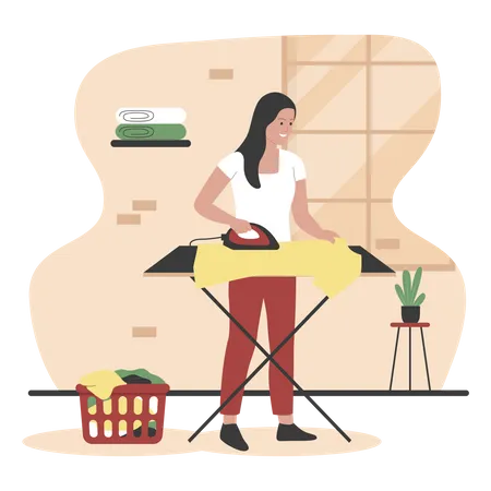 Woman Ironing Shirt Illustration