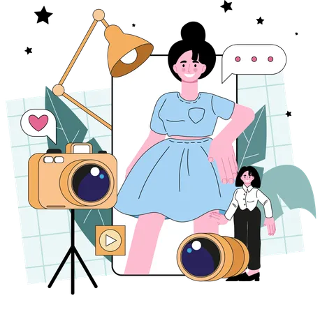 Woman is a video blogger  Illustration