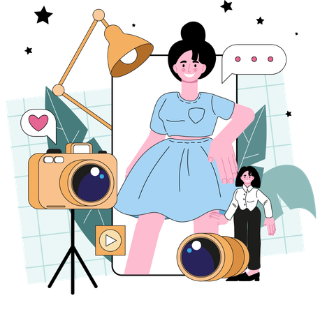 Woman is a video blogger  Illustration