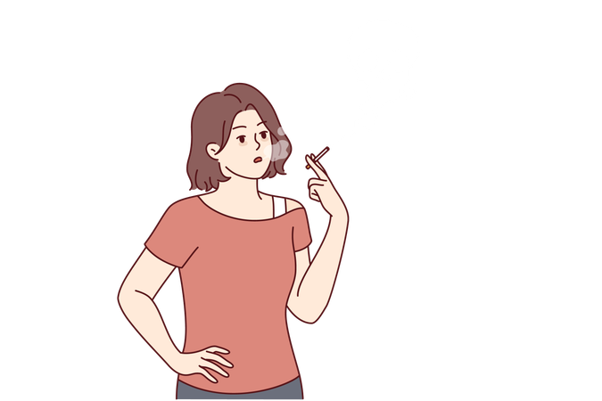 Woman is addicted to smoking  Illustration