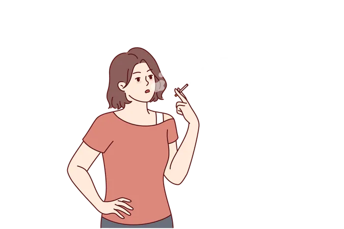 Smoking Woman With Cigarette In Hand Stands Near Skull Made Smoke Symbolizing Death From Nicotine Smoking Girl Uses Tobacco And Is At Risk Of Getting Cancer Due To Addiction And Harmful Lifestyle Illustration