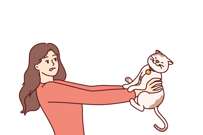 Woman is allergic to kitten  Illustration