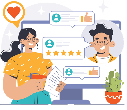 Woman is analyzing customer feedback  Illustration