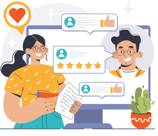 Woman is analyzing customer feedback  Illustration