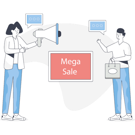 Woman is announcing mega sale offer  Illustration