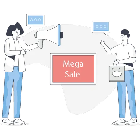 Woman is announcing mega sale offer  Illustration