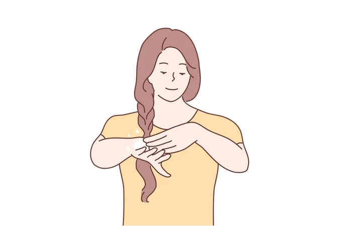 Woman is applying body cream  Illustration
