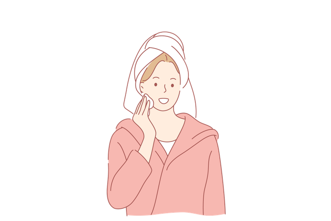 Woman is applying face cream  Illustration