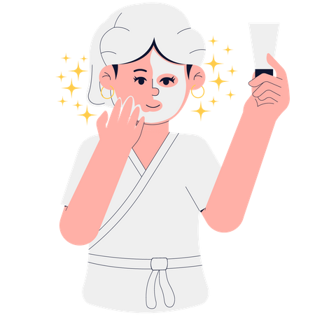 Woman is applying facial treatment mask  Illustration