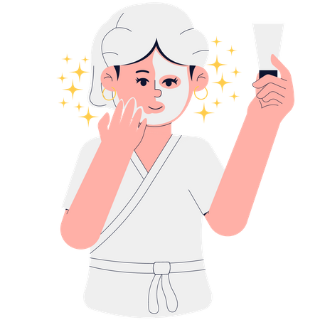 Woman is applying facial treatment mask  Illustration