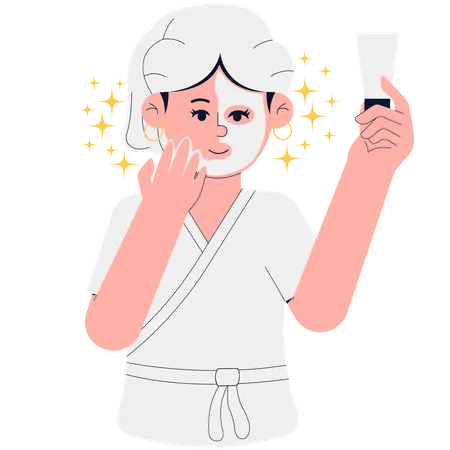 Woman is applying facial treatment mask  Illustration