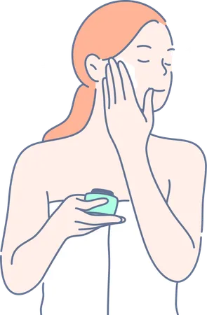 Woman is applying skin moisturizer  Illustration