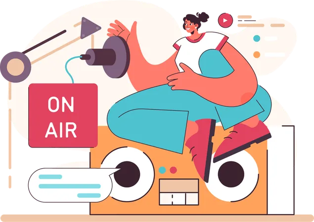 Woman is broadcasting air show  Illustration